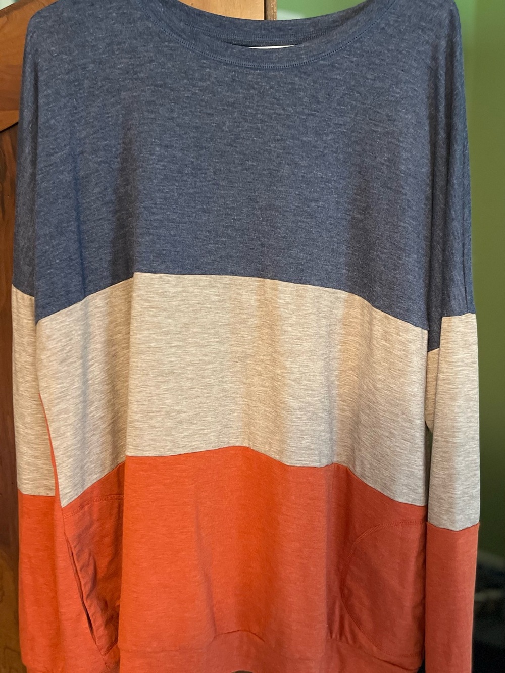 Colorblock Crewneck Sweater in Navy, Light Gray & Orange